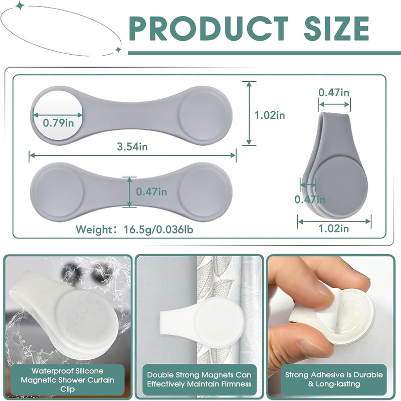 PRATIQUE 3PCS Silicone Magnetic Shower Curtain Clips for Liner, Self Adhesive Bathroom Windproof Splash Proof Multifunctional Fixed Clip Keep Curtain Liner Closed to Wall Shower Curtains Keeper - Image 3